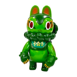 Sofubi toy: INU-HARIGON (Uji Matcha Green Tea) by TERESA CHIBA, featuring a cartoon frog animal figure with bunny ears.