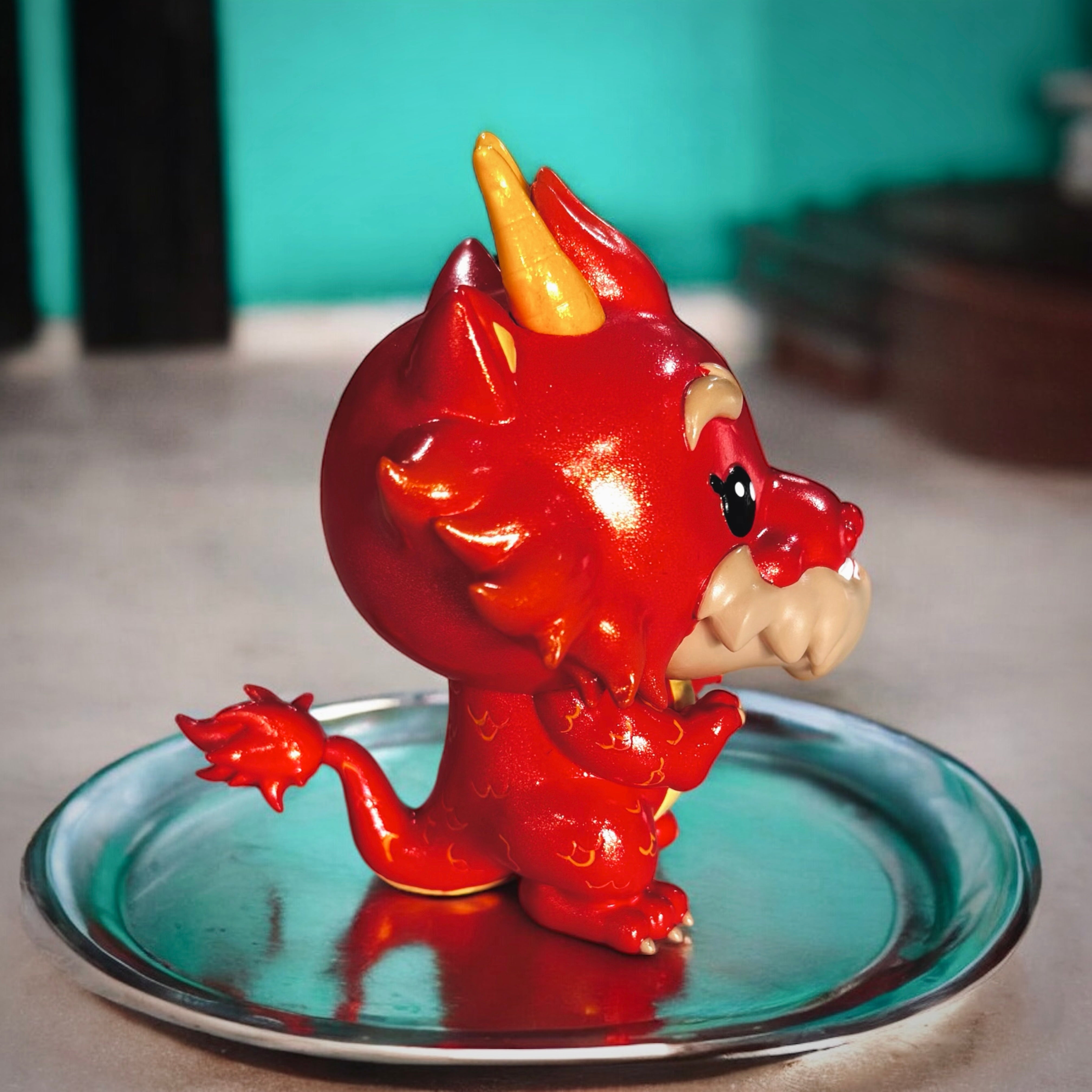 Dragon Grandpa by Prime, a 3 resin figurine, limited to 40 pieces, displayed on a silver plate.