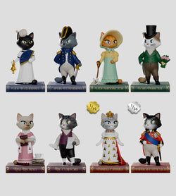 Regency Cats Blind Box featuring cartoon cat figurines with props, including a cat in a dress and a cat holding a journal.