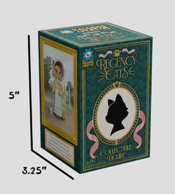 Regency Cats Blind Box featuring a box with a cat illustration, showcasing collectible figures with props. Perfect for art toy enthusiasts.