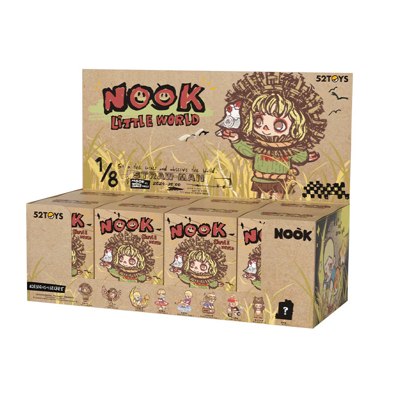 NOOK's Little World Blind Box Series featuring boxes with cartoon characters, showcasing 8 regular designs and a potential secret, ideal for collectors.