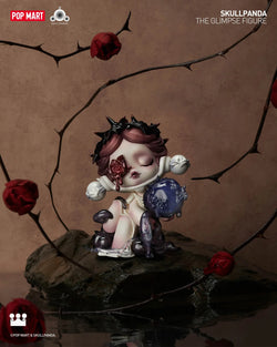 Statue of a girl with a flower, rose, and toy figurine, inspired by Greek myth, The Glimpse by Skull Panda - Preorder.