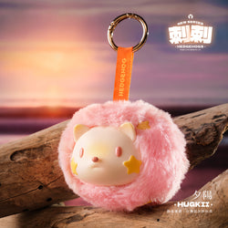 Hedgehogs Season Plush Blind Box Series keychain, featuring a pink furry design with a whimsical animal face, part of a collectible toy series.