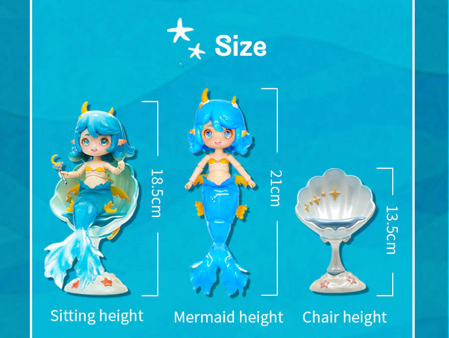 A close-up of a small mermaid figurine from AIYE - Mermaid BJD Island Blind Box Series by Strangecat Toys. Includes 6 regular designs and 1 secret.