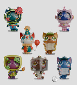 Widdle Baby Blind Box featuring whimsical cartoon figurines, including a cat and clown, embodying playful exploration. Set contains 6 designs, plus a secret.