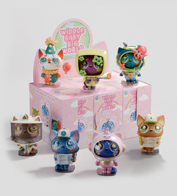 Widdle Baby Blind Box featuring seven cartoon toy figurines, including a secret design, capturing a playful exploration theme, suitable for collectors and toy enthusiasts.