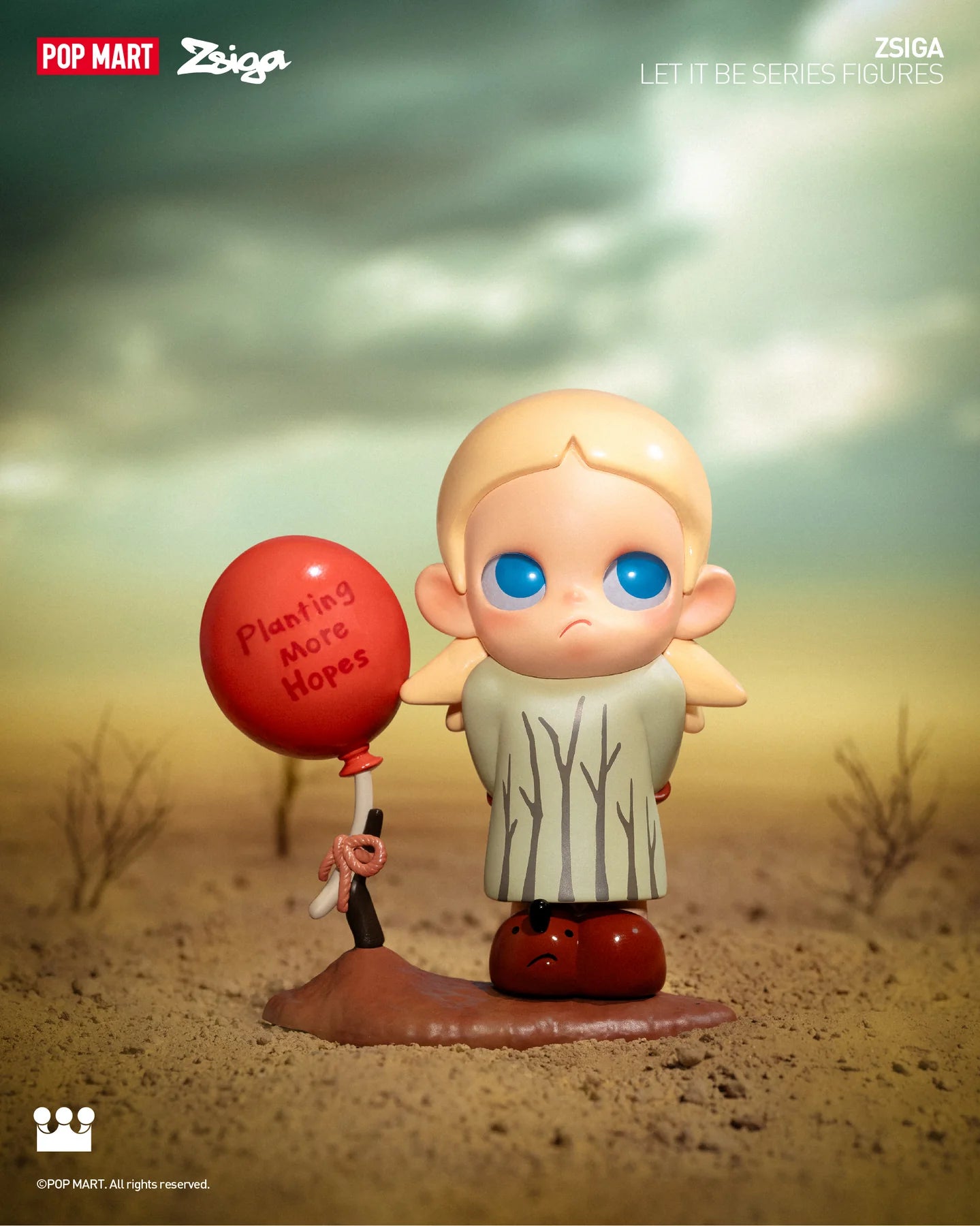 A blind box toy series titled Zsiga Let It Be Box Series featuring a toy figurine holding a balloon, embodying mystery and collectibility. Preorder now for late June 2024 shipment.