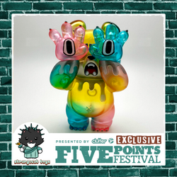 Zoo Bear Rainbow Silver Ver. by Grape Brain, a colorful plastic toy with hands covering eyes and a bear with eyes and mouth, limited to 30pcs.