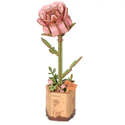 Pink Rose Diy Wooden Flower 3D Puzzles