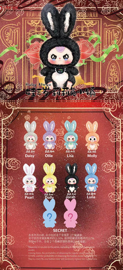 Baby Three Lili Rabbit Town Plush Blind Box - Preorder featuring cartoon rabbits and stuffed animals, offering a surprise selection of designs.