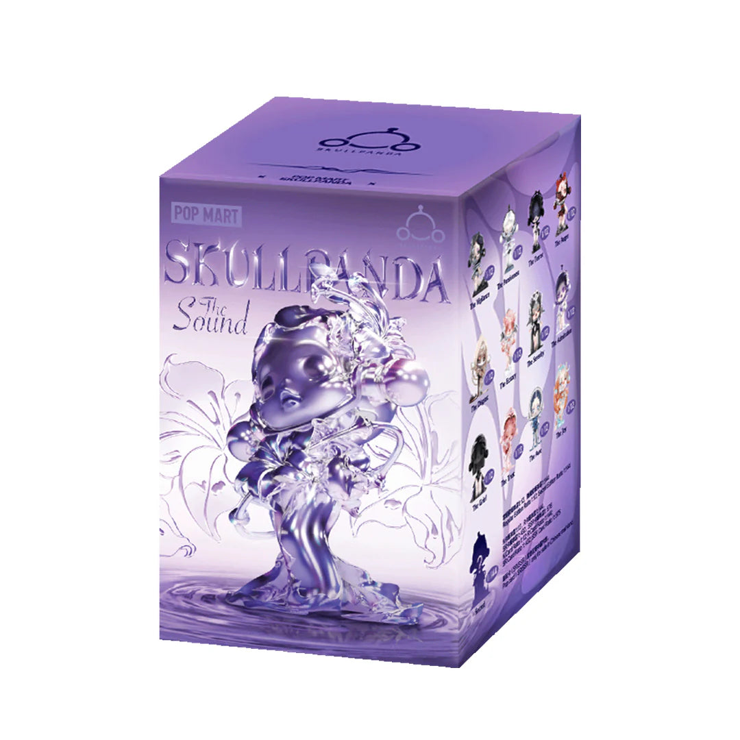 Box featuring a cartoon figure, part of SKULLPANDA The Sound Blind Box Series, containing 12 regular designs and 1 secret.