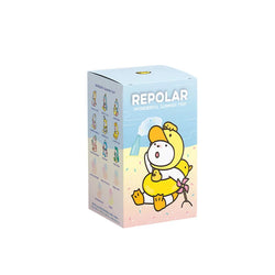 Blind box series featuring REPOLAR Wonderful Summer Trip. Cartoon duckling, penguin pouring a bottle, and more characters on box. Reflects Strangecat Toys' blind box and art toy store essence.