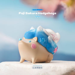 Fuji Sakura Hedgehog toy, featuring a hat and blue hair, crafted from vinyl and PVC, limited to 500 pieces, approximately 7cm in length.