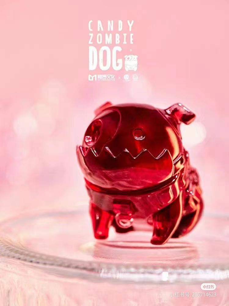 A red glass figurine of a dog from the MR.BONE Zombie Dog Transparent Blind Box Series by Strangecat Toys. Preorder - Ships July 2024. Height: about 4CM.