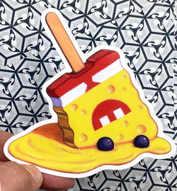 Cartoon cheese and ice cream vinyl sticker with a handmade, die-cut design. Ideal for laptops, water bottles, and more.