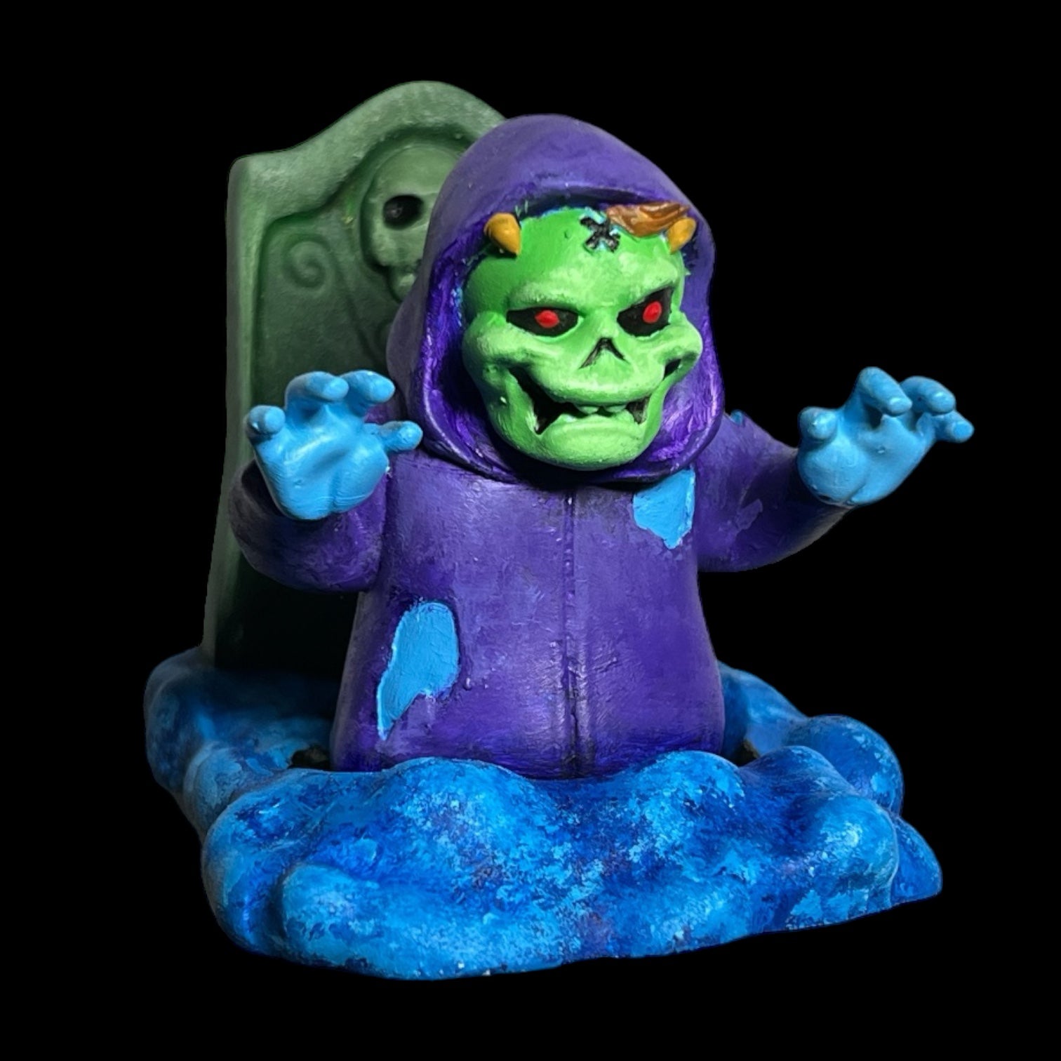 High Spirits - Roni rises Castle Grayskull by Fett Up Toys, 3.5-inch 3D tuff resin figurine of a green monster, part of Strangecat Toys collection.