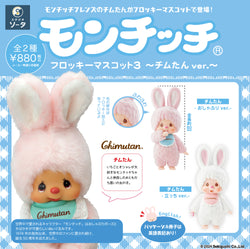 Chichi Flocked Mascot 3 Chimtan Blind Box featuring a toy with a bunny garment, highlighting its collectible and surprise element from Strangecat Toys.