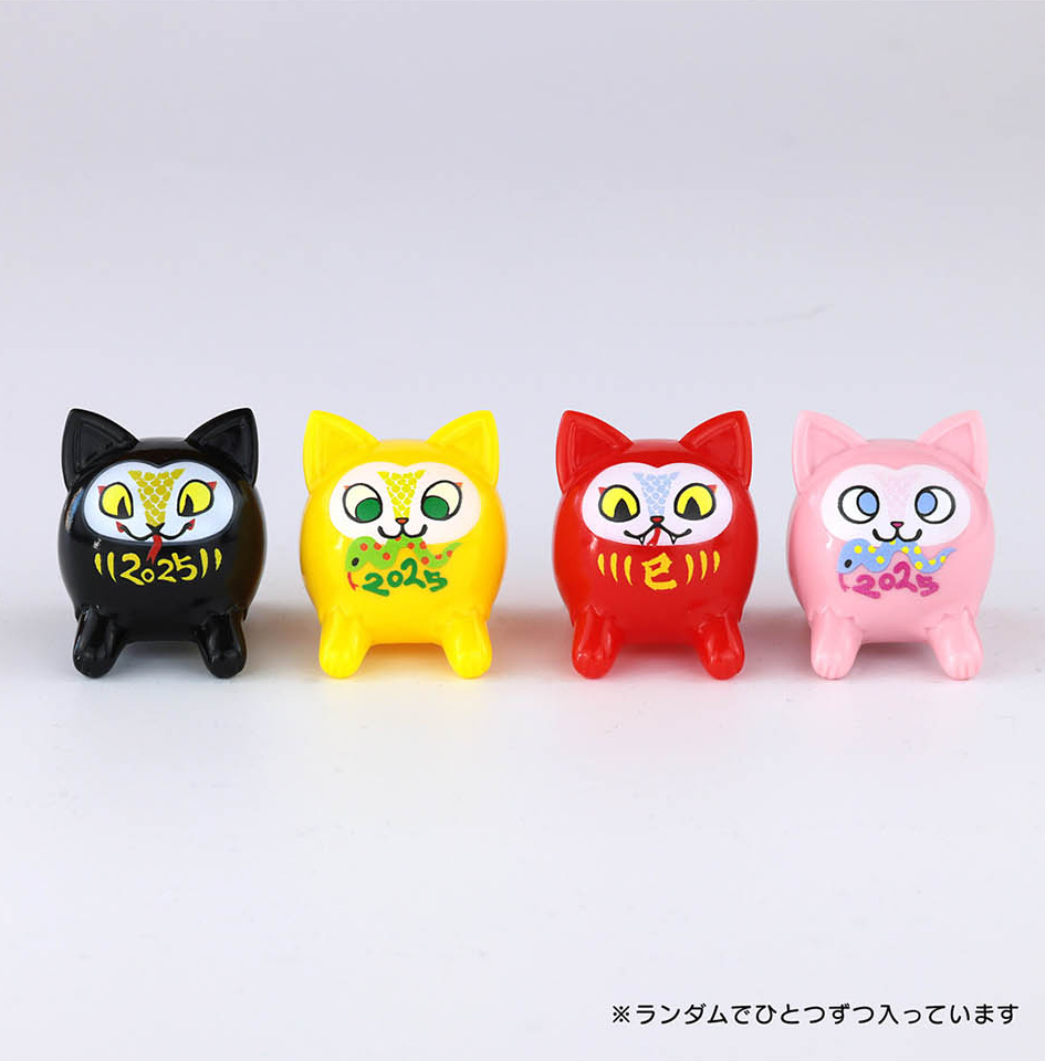 Konatsuya Happy Set 2025 - Preorder features small cat-shaped toys, including a black, red, yellow, and piggy bank cat, available from Strangecat Toys.