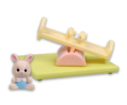 Sylvanian Families Decorative Baby House and Garden Gacha Series featuring a toy bunny and another toy, epitomizing Strangecat Toys' artful, collectible charm.