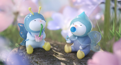 Two small animal figurines with a toy holding a straw and a blue nose, part of the REPOLAR MAGICAL GARDEN Blind Box Series.