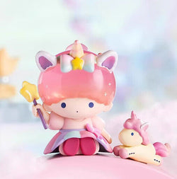 A blind box toy figurine of a girl with a unicorn from Sanrio Characters - Fantasy Paradise series at Strangecat Toys. Includes 8 regular designs.