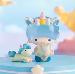 A blind box toy: Sanrio Characters - Fantasy Paradise. Includes a unicorn figurine and star-shaped object. Collect all 8 designs in this magical series.