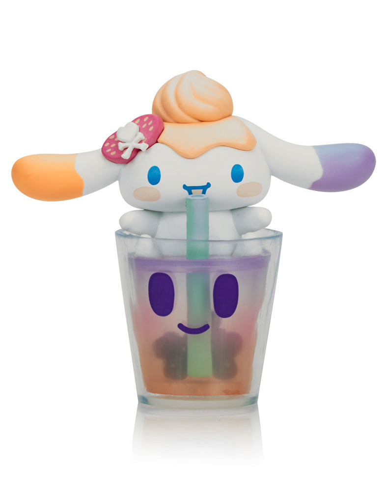 tokidoki X Cinnamoroll Sweet Treats Blind Box featuring a toy animal in a cup, part of Strangecat Toys' winter-themed art toy collection.