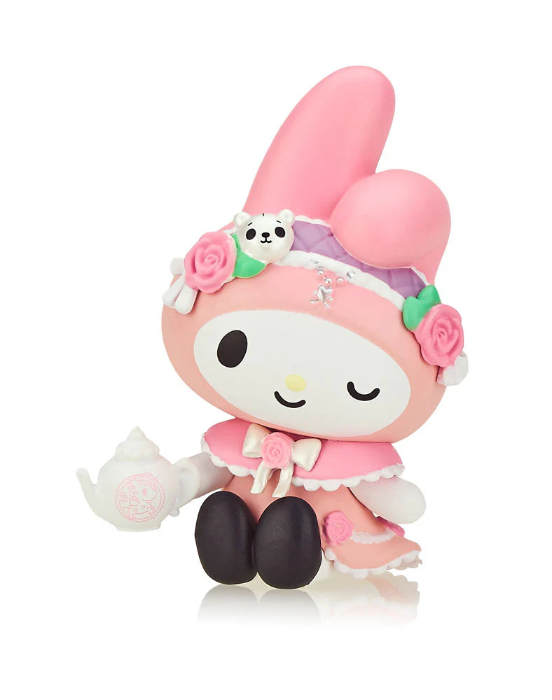 Toy figurine from tokidoki x Kuromi & My Melody Garden Party Blind Box Series, featuring a girl character with a hat and floral elements.