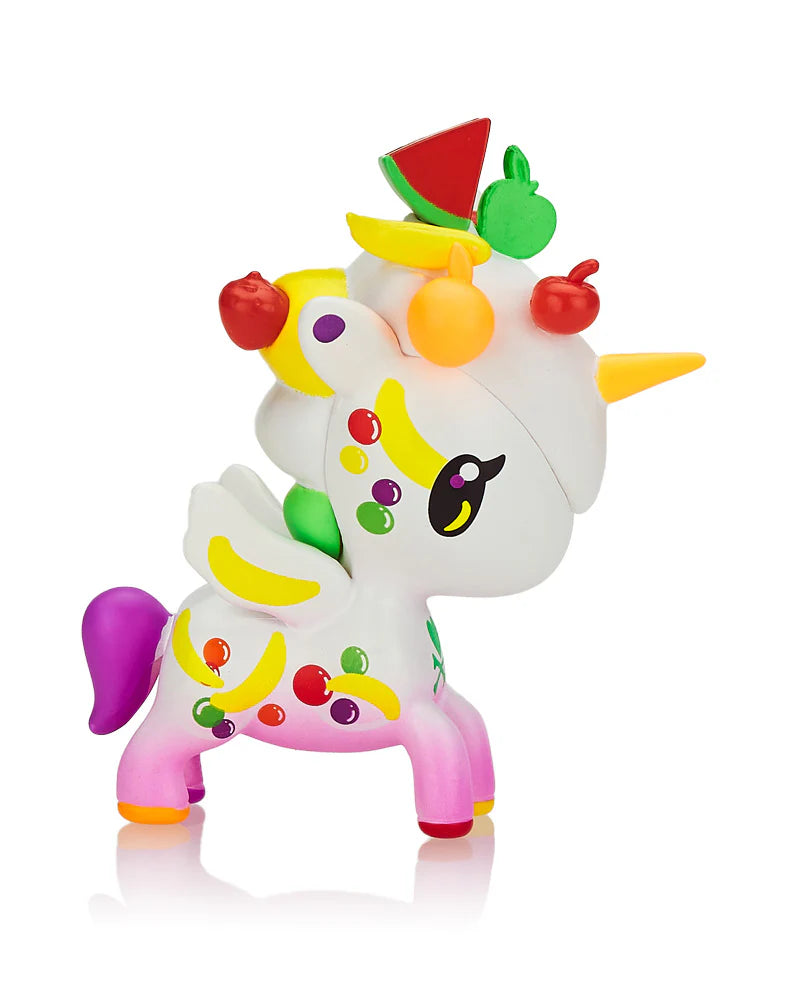 A blind box toy featuring Botanical Unicorno hybrids with house plants like Aloe Vera and Fuchsia. Each figure is 2.75 inches high, with neon and metallic details.