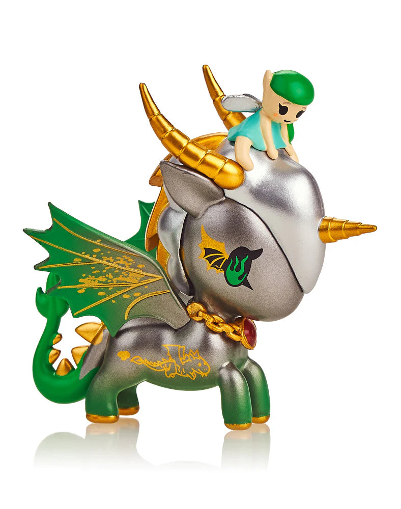 A toy animal figurine of Botanical Unicorno Blind Box Series, featuring a fairy character on top, part of Strangecat Toys' blind box and art toy collection.