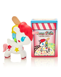 A toy unicorn with a popsicle on its head from the Frozen Treats Unicorno Blind Box Series.