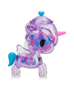 Sugar Shop Unicorno - Very Berry (Special Edition): A transparent unicorn-shaped collectible with candy-like pieces inside, ideal for art toy enthusiasts.