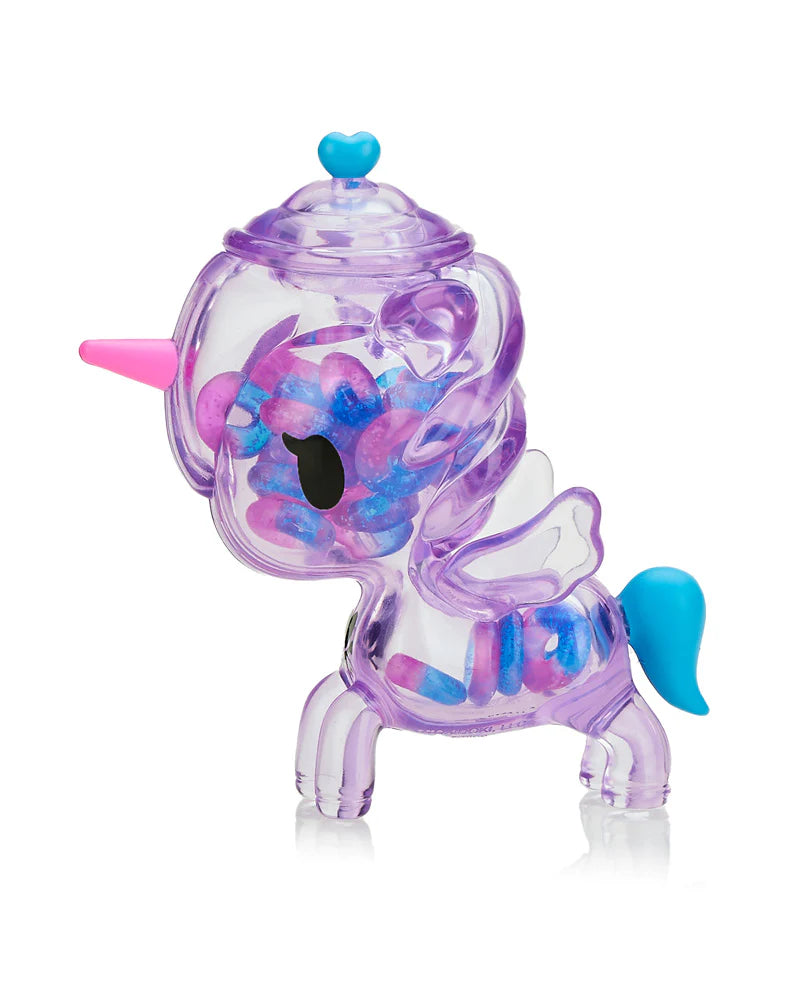 Sugar Shop Unicorno - Very Berry (Special Edition) collectible art piece, unicorn-shaped jar with visible berry-shaped pieces inside, approximately 3 inches tall.