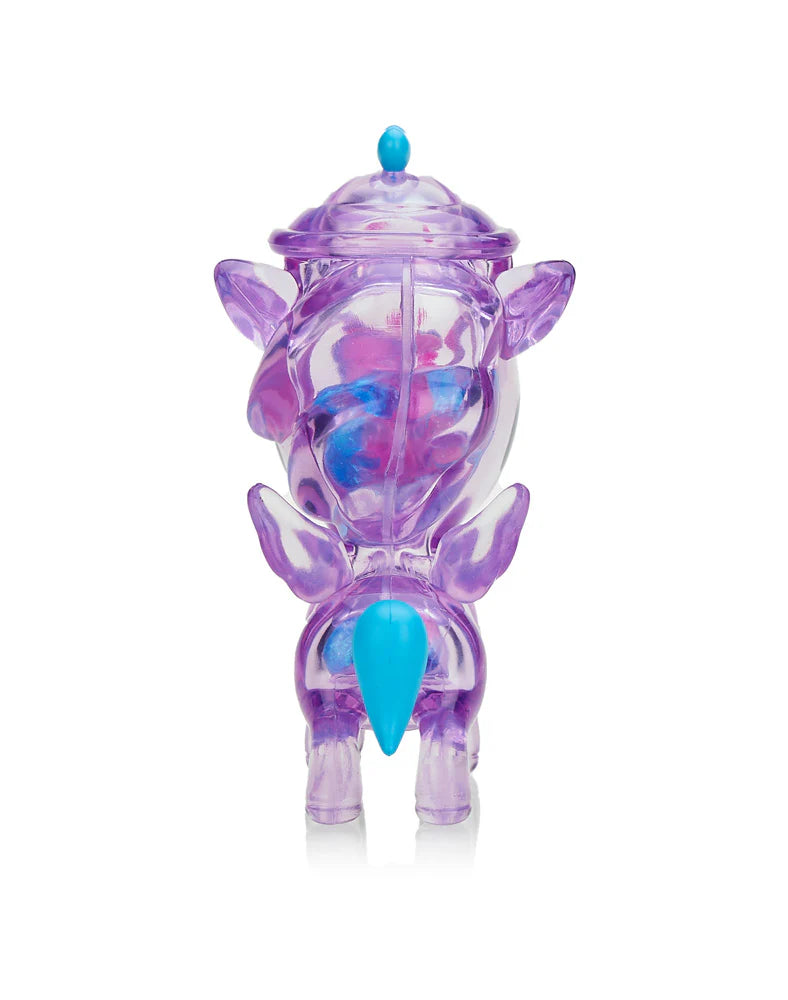 Sugar Shop Unicorno - Very Berry (Special Edition) collectible art toy with transparent candy jar design, small candy pieces inside, approximately 3 inches tall.