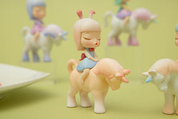 Toy figurine of a girl riding a unicorn, animal figure, baby toy, created by Steven Jia, PVC, 13x8x6 cm.