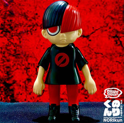 Sofubi toy figure NORIkun - Darkness by Grape Brain, a cartoon action figure with black and red clothing, 5.5.