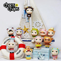 Emily Island Blind Box Series: A group of toy animals with various accessories and a boat, including a toy animal with horns, a garment-wearing toy, and more.