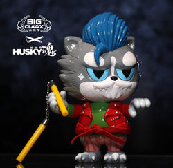Husky Gangstiger figurine toy with nunchuck and jacket, close-up details.