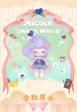 Cartoon character with purple hair and wand from Nicole Sweet World Blind Box Series.