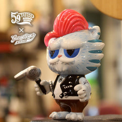 Figurine of Love & Hate Gangstiger by Big Clawx x The 59 Tattoo, a toy cat holding a microphone.