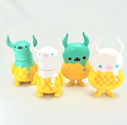 Sky Monster Bo & Babababa - Soft Cream by C-Toys: Japanese Sofubi toy figures, animal and cartoon inspired, in various playful poses.