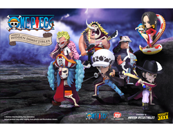 Cartoon characters from Freeny's Hidden Dissectibles: One Piece (Warlords Edition) - a group with pirate hats, swords, and skulls.