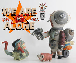 Toy figure with a dog and nunchucks, part of We Are Not Alone - Explorer02 by 1000 Tentacles, limited edition worldwide.