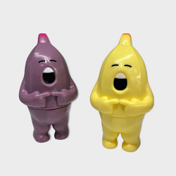 BANANA TAIL - SHYBOYS by Hariken: Japanese Sofubi toy figurines - a purple and yellow animal figure with unique features.