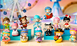 Yoola Amusement Park Blind Box Series: A group of small figurines, including a toy bear, girl figurine, doll, and more, in a surprise blind box set.