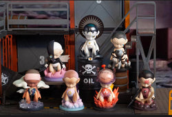 SOS Kid Disaster Blind Box Series figurines, including baby, cartoon, and toy designs.