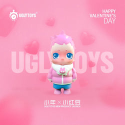 Sofubi toy figurine by Ugly Toys, featuring XiaoNian Red Bean, a cartoon doll with moon and star details.