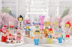 A group of small figurines from the Satyr Rory Adventures in Wonderland Series by SEULGIE x POP MART.