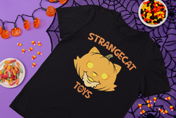 Screen Printed Halloween Shirt with cartoon cat and pumpkin face design by Prime.