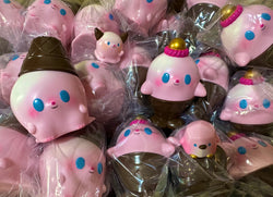 Neapolitan by Seri Norica Sofubi toys: Kaiju Sunday, Kaiju Icey, I Scream Spook in various sizes.